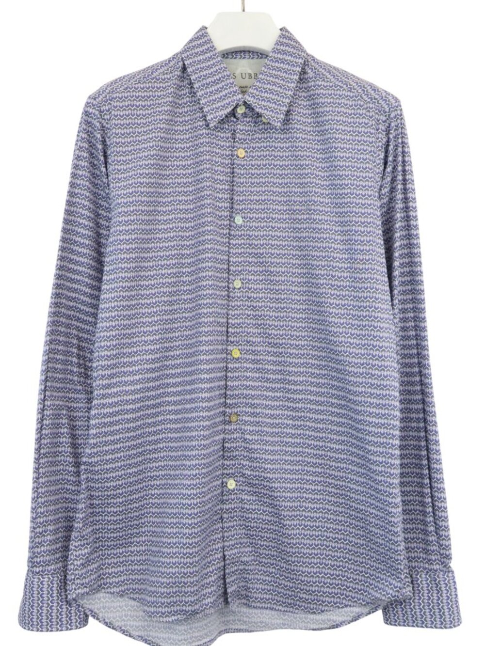 Hans Ubbink Men's Slim Shirt XL Blue White Geometric Print Stretch Cotton